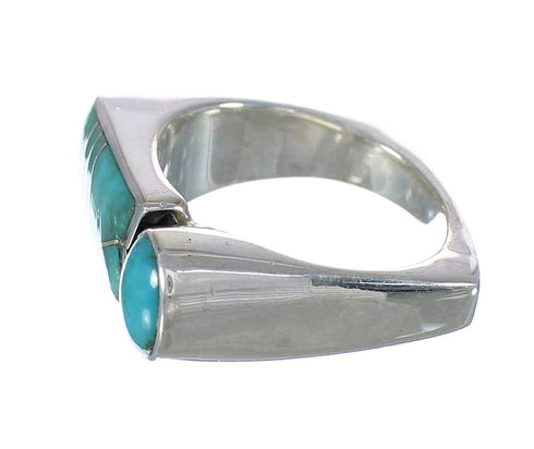 Turquoise Inlay Southwest Sterling Silver Ring Size 8 AX90658